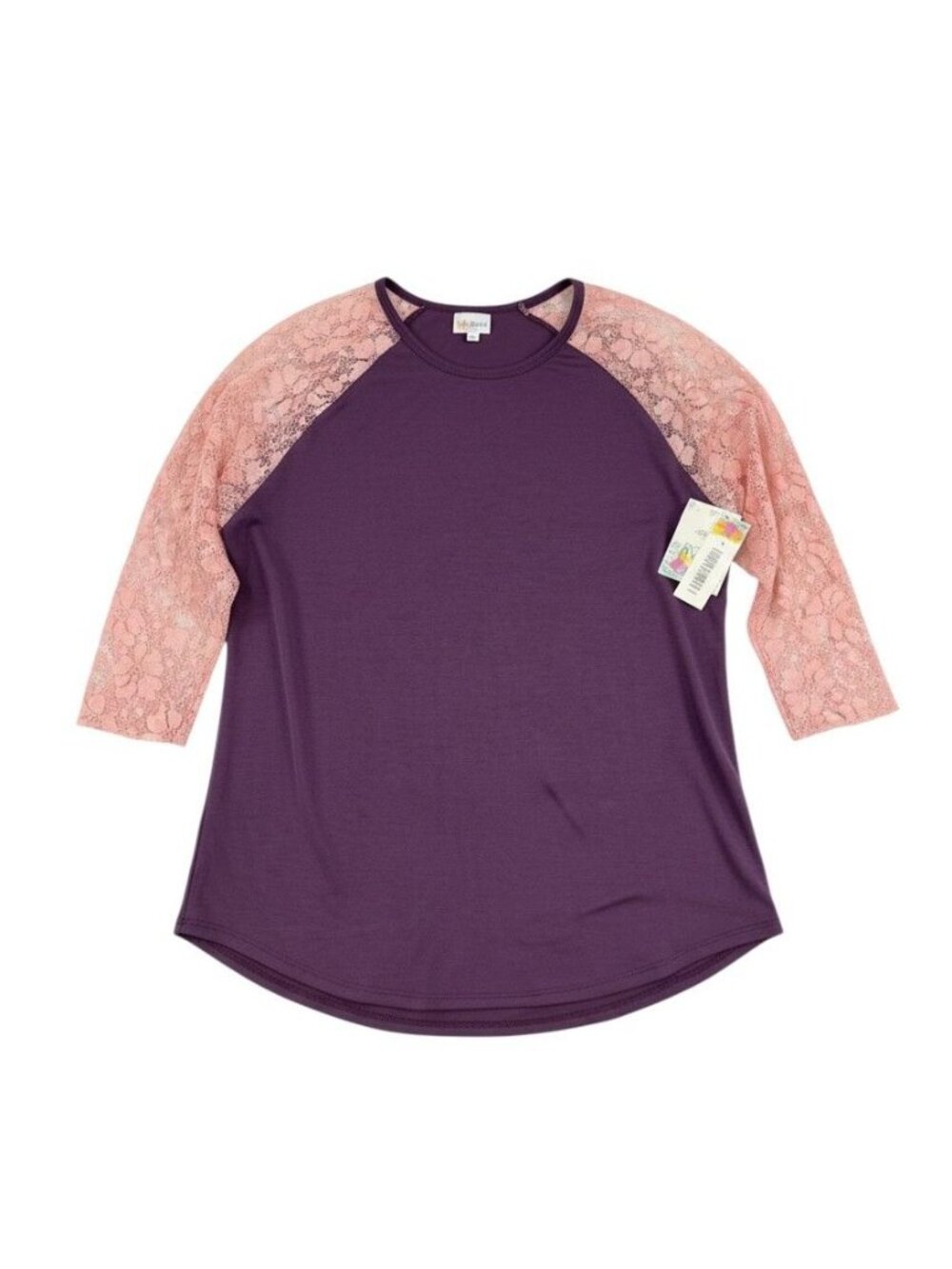 LuLaRoe Womens Purple Pink Lace 3/4 Sleeve Raglan Top 2XL NWT
